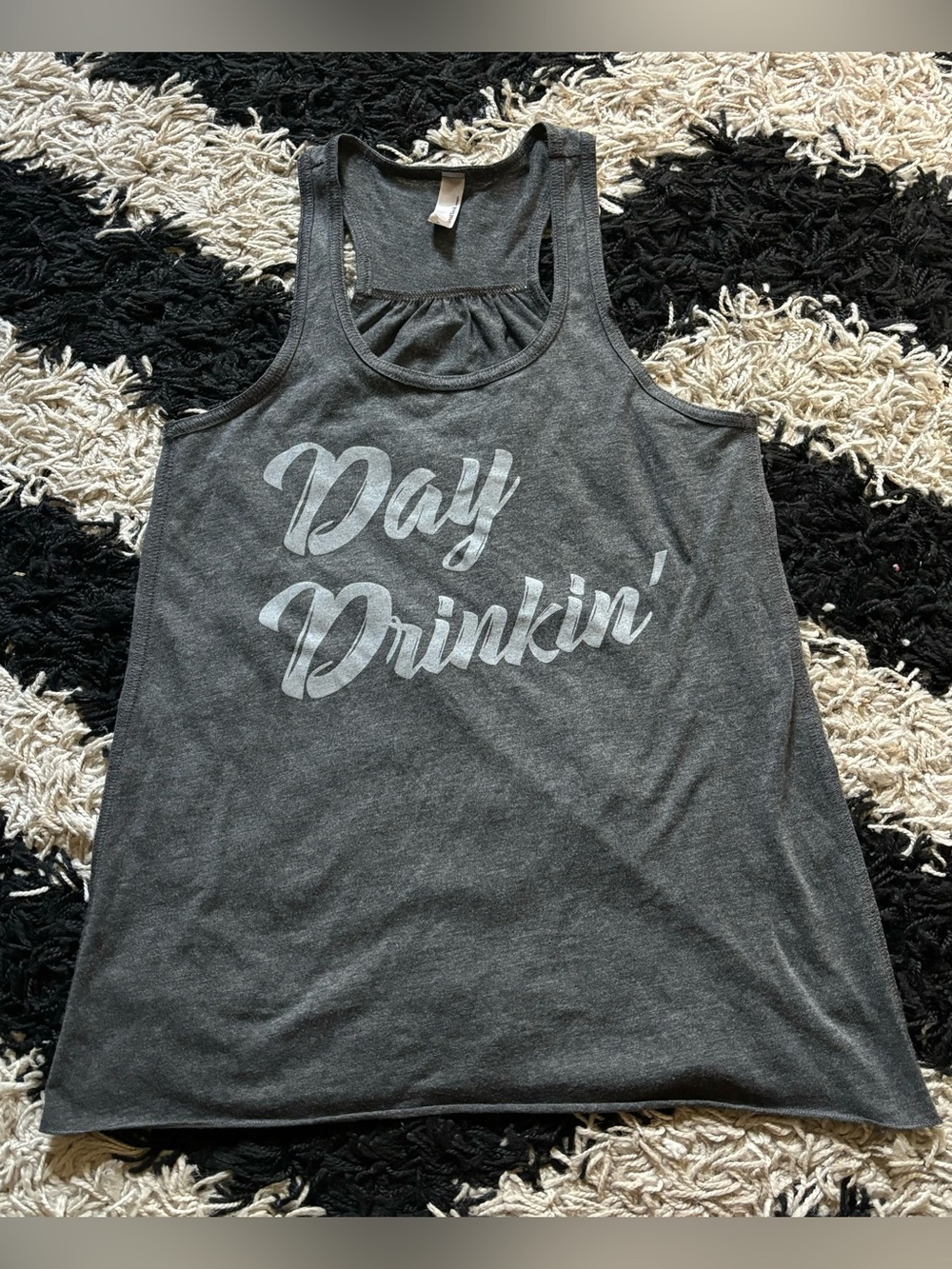 Thread Tank Designs Day Drinkin’ Grey Graphic Racerback Flowy Tank Top